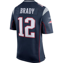 Load image into Gallery viewer, Tom Brady New England Patriots Game Jersey - Navy Blue/Silver Super Bowl