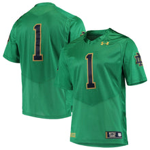 Load image into Gallery viewer, Men's Under Armour #1 Kelly Green Notre Dame Fighting Irish Premier Jersey