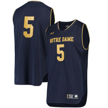 Load image into Gallery viewer, Men's Under Armour #5 Navy Notre Dame Fighting Irish Replica Performance Basketball Jersey