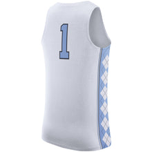 Load image into Gallery viewer, Men's Jordan Brand #1 White/Light Blue North Carolina Tar Heels Authentic On-Court Basketball Jersey