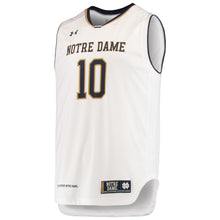 Load image into Gallery viewer, Men's Under Armour White/Navy #10 Notre Dame Fighting Irish Replica Basketball Jerseys