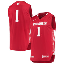 Load image into Gallery viewer, Men's Under Armour White/Red #1 Wisconsin Badgers Replica Basketball Jersey