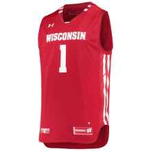 Load image into Gallery viewer, Men's Under Armour White/Red #1 Wisconsin Badgers Replica Basketball Jersey
