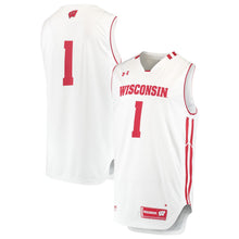Load image into Gallery viewer, Men's Under Armour White/Red #1 Wisconsin Badgers Replica Basketball Jersey
