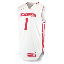 Load image into Gallery viewer, Men's Under Armour White/Red #1 Wisconsin Badgers Replica Basketball Jersey