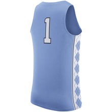 Load image into Gallery viewer, Men's Jordan Brand #1 White/Light Blue North Carolina Tar Heels Authentic On-Court Basketball Jersey